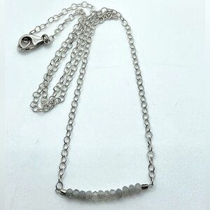 Vtg sterling silver & grey quartz bead chain necklace 17”